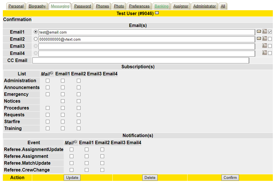 Messaging tab of a users profile
